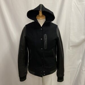 Nike Sportswear NSW Blacked Out Destroyer Hooded Leather Wool Jacket Size Small